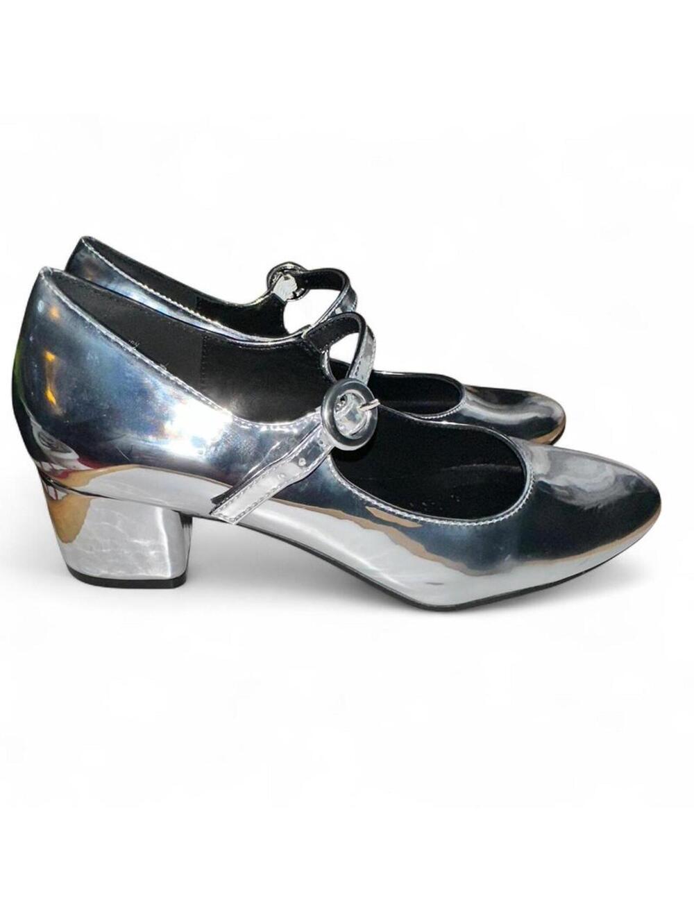 Metallic Silver Mary Jane Heels Dream Pairs Size 7.5 Retro Go-Go Block Heel